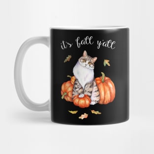 Watercolor Cat Art Autumn Its Fall Yall Cat Lover Gifts Mug